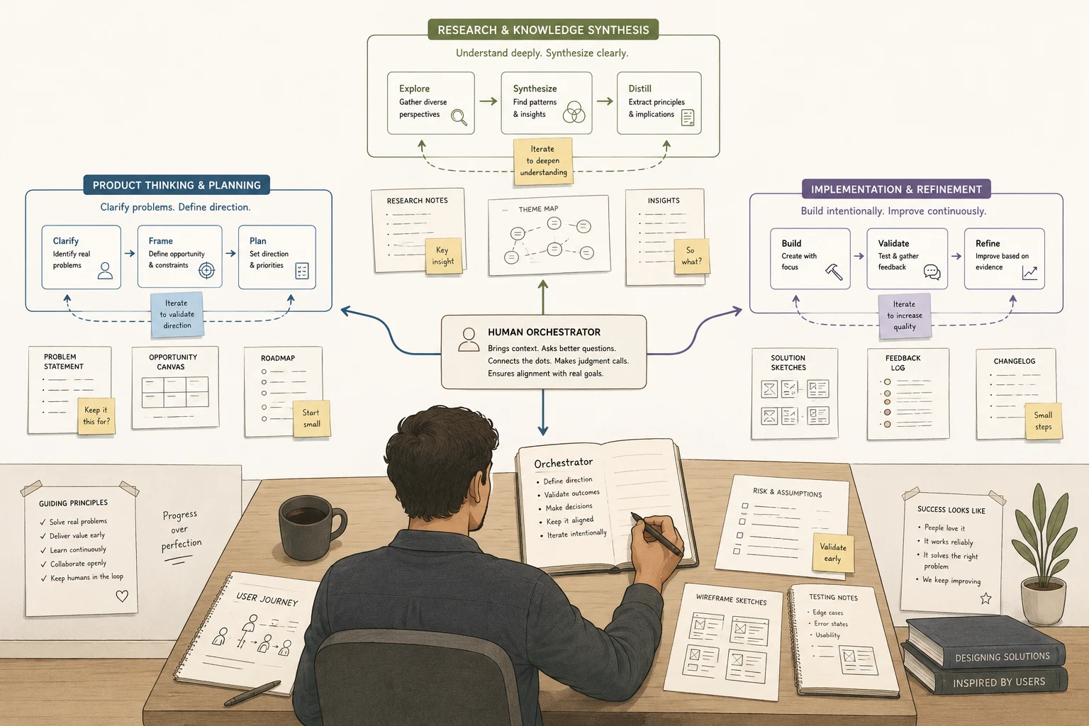 Multi-model AI workflow orchestration showing different models handling distinct phases of software development