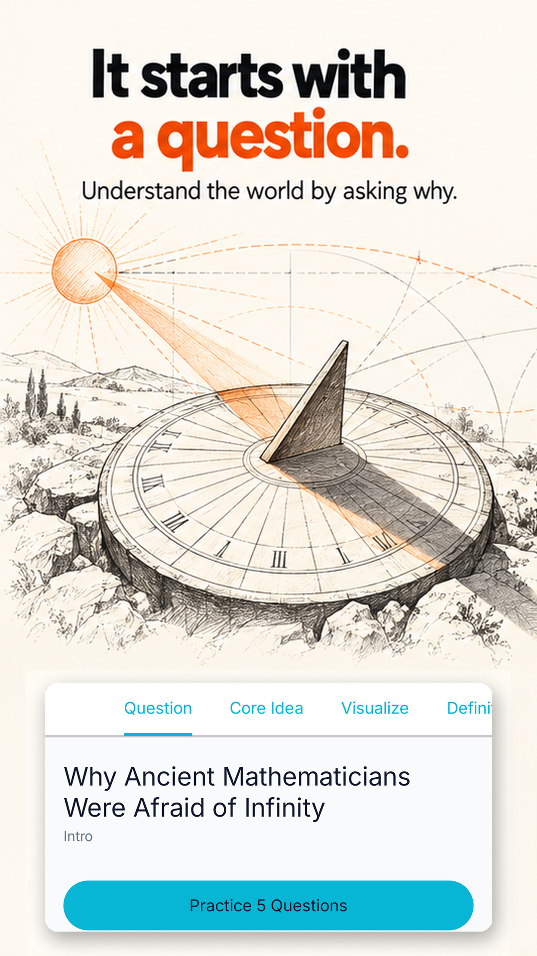 PathStem topic page starting with a question about ancient mathematicians and infinity